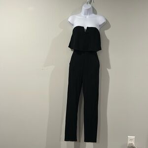 Fraiche by J strapless pant jumpsuit with peplum top, black. Size small